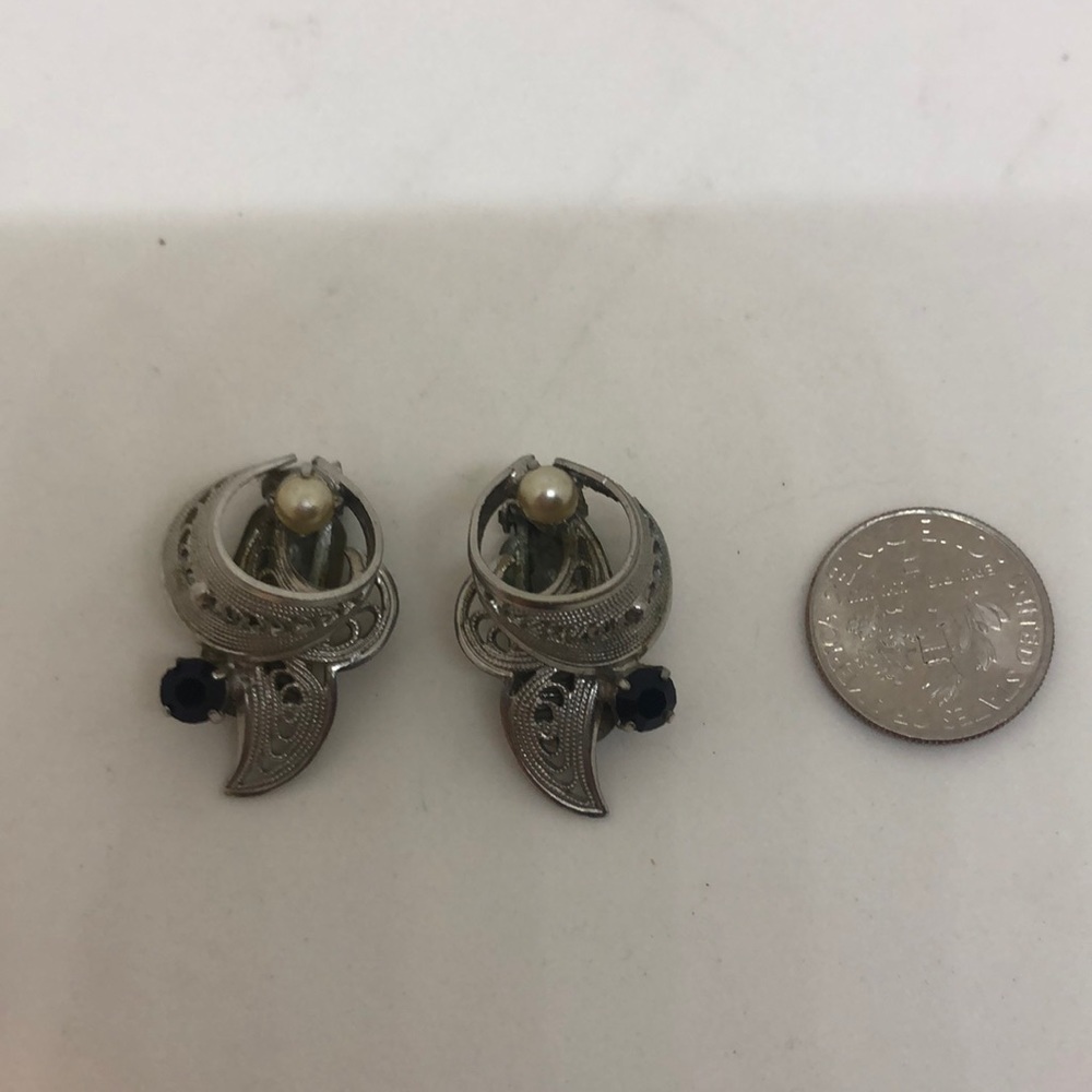 Vintage Clip On Earrings with Black Rhinestones
